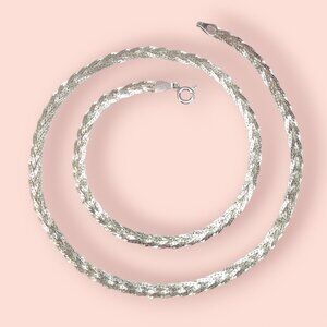 Vtg Sterling Silver 925 Braided Herringbone Chain Necklace Danecraft Italy 18"